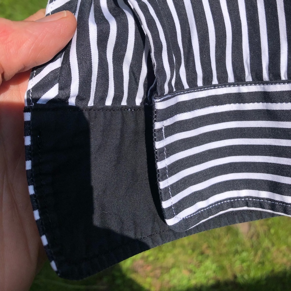 Lauren Ralph Lauren Black and White Striped Peplum Button Down Shirt - Picture 7 of 16
